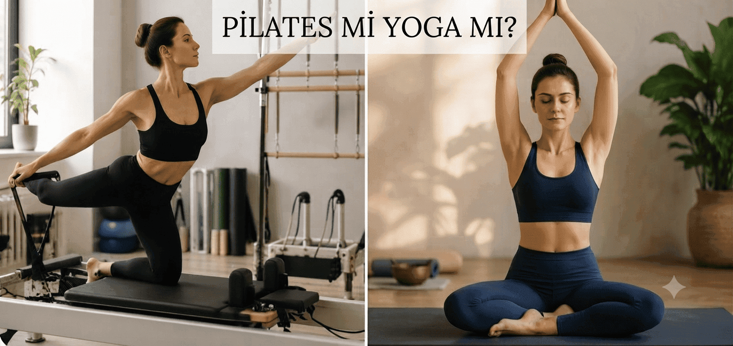 Pilates ve yoga arasında seçim yapmayı anlatan görsel